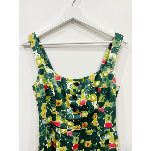 Milly of New York Sleeveless Fit & Flare Dress Bold Green & Yellow Print - Picture 3 of 14